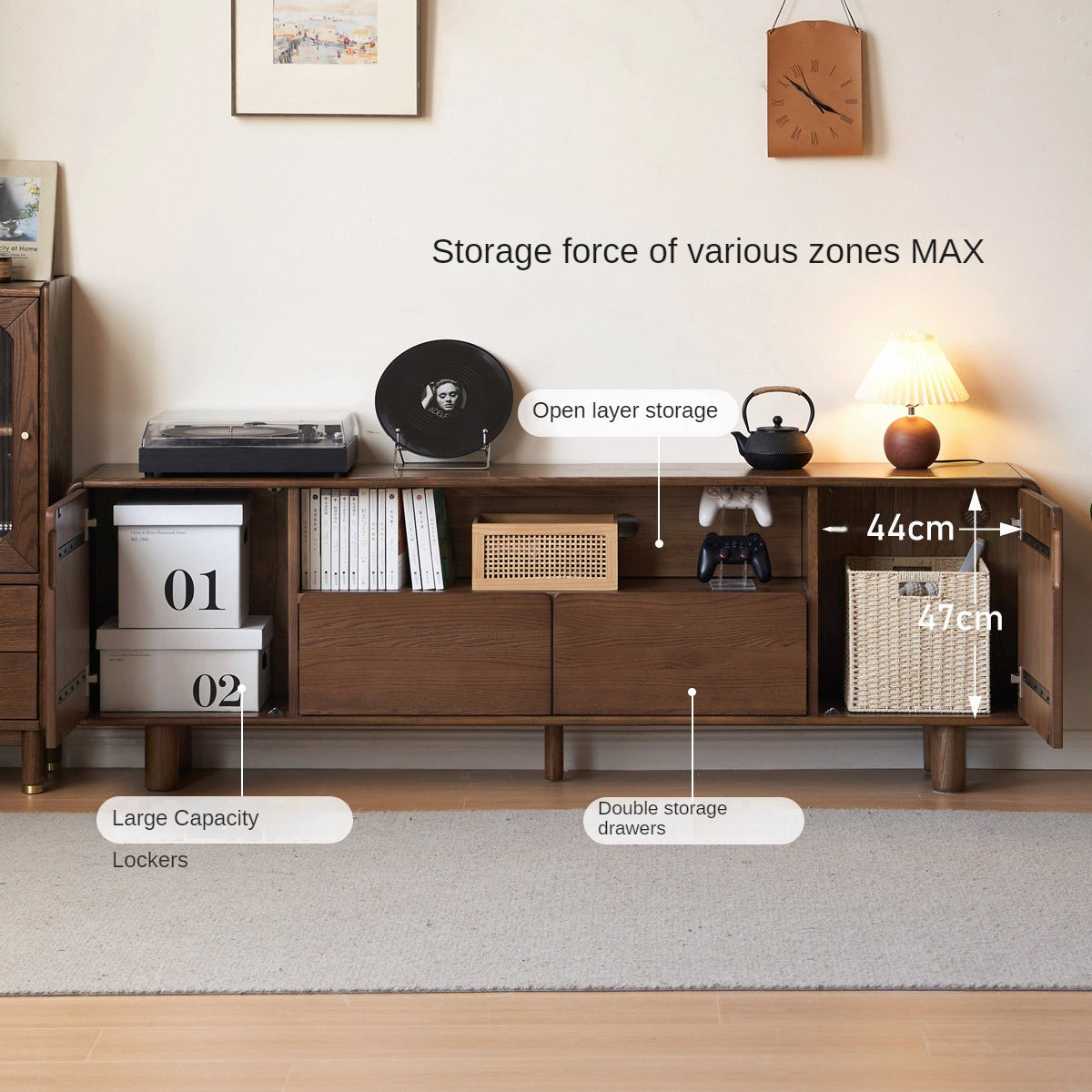 Oak Solid Wood Storage Floor TV Cabinet.