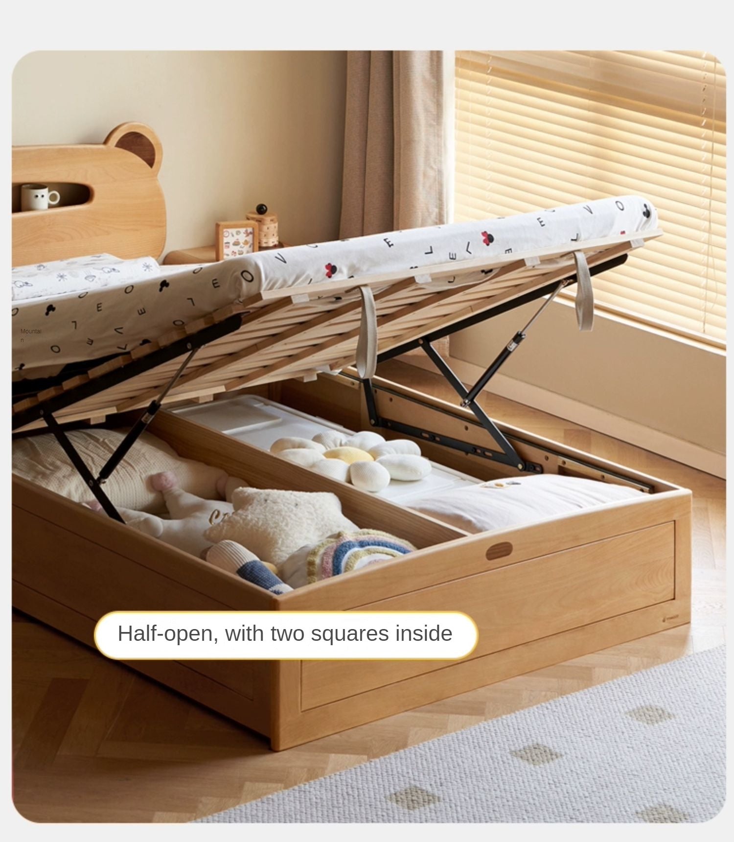 Oak, Beech solid wood Bear night light box bed<