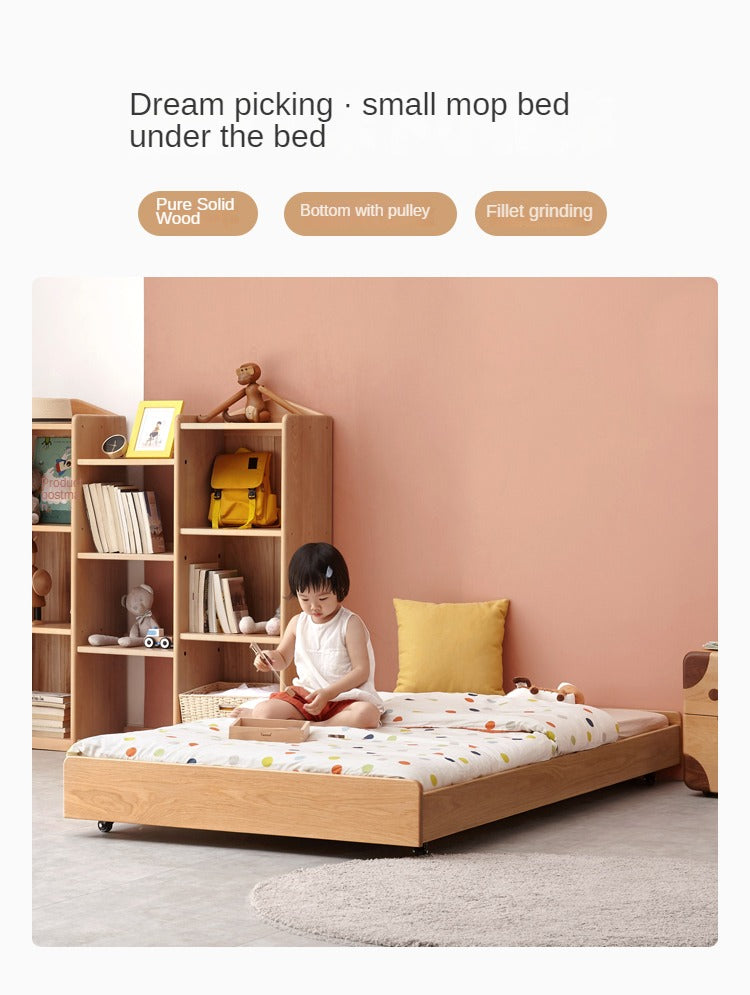 Oak, Beech solid wood floor bed with pulley toddler bed<