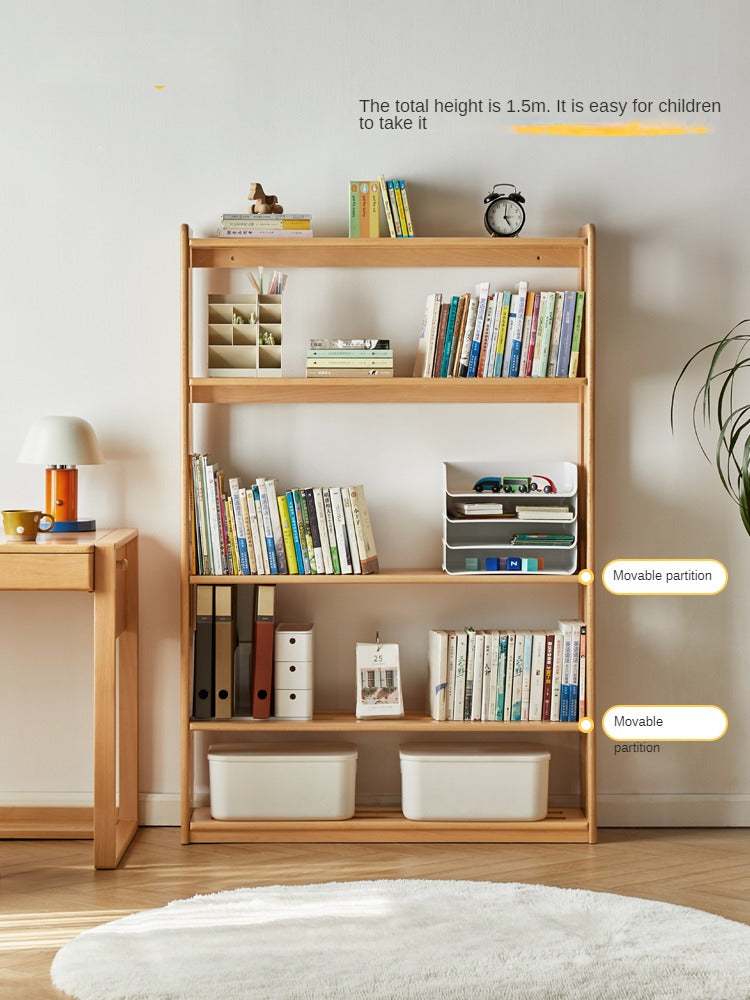 Beech, Oak Solid Wood Floor-To-Ceiling Bookshelf, Toy Storage