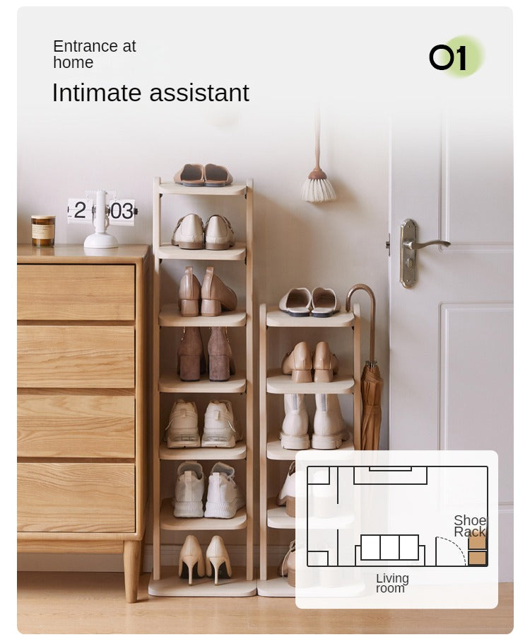 Beech, Solid Rubber Wood Narrow Shoe Rack