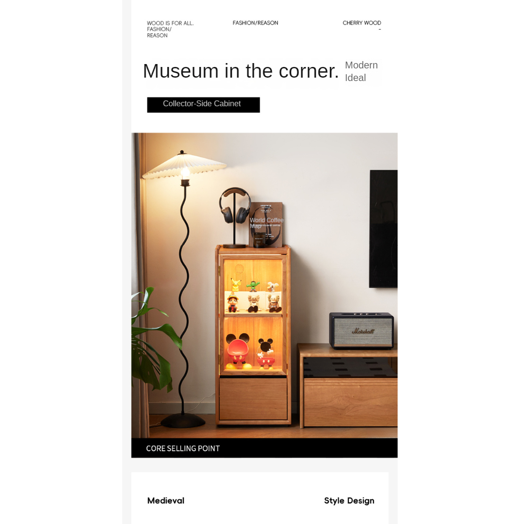 Cherry, Black Walnut, Teak Solid Wood Display Side Cabinet Modern.