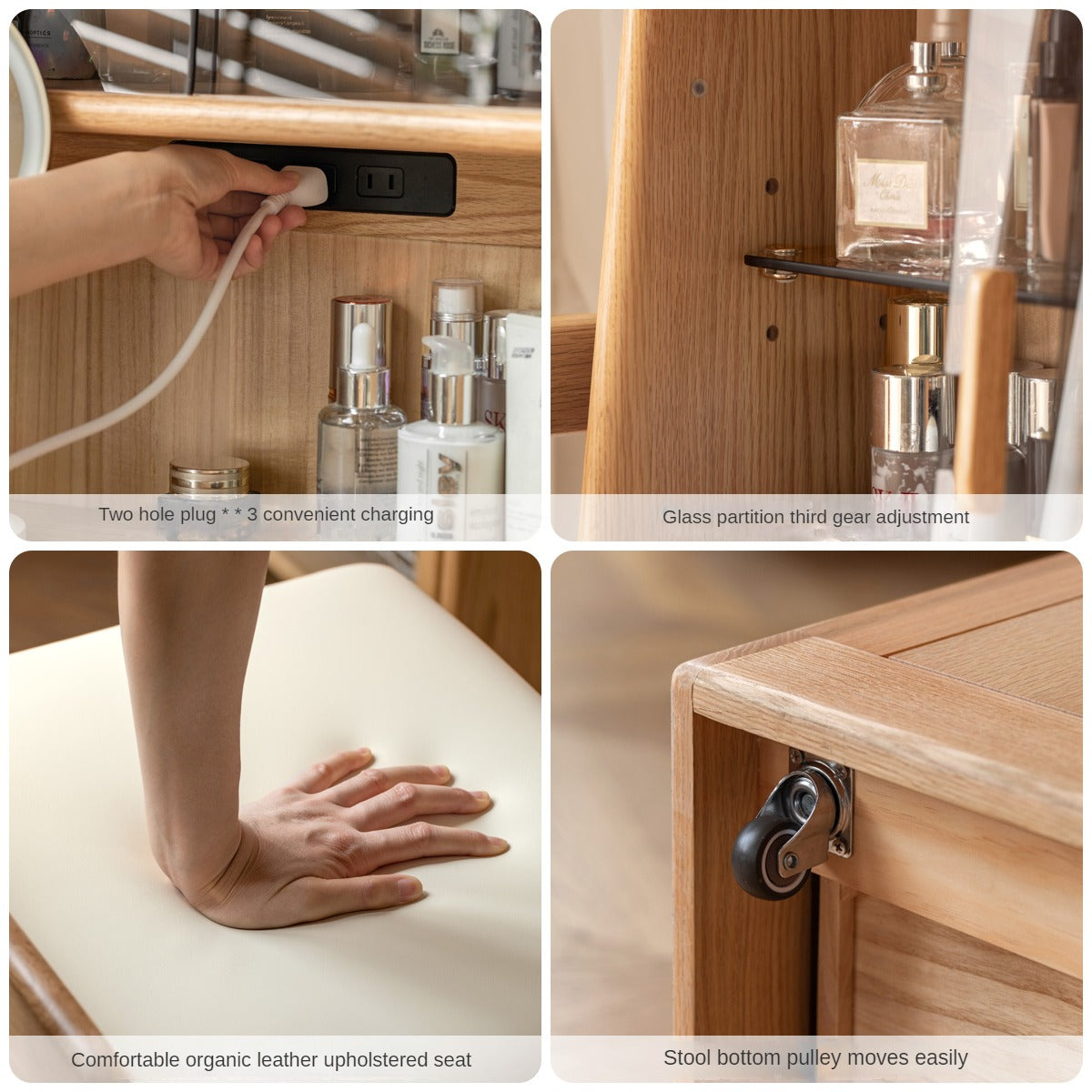 Oak, Solid Rubberwood Modern Vanity Table