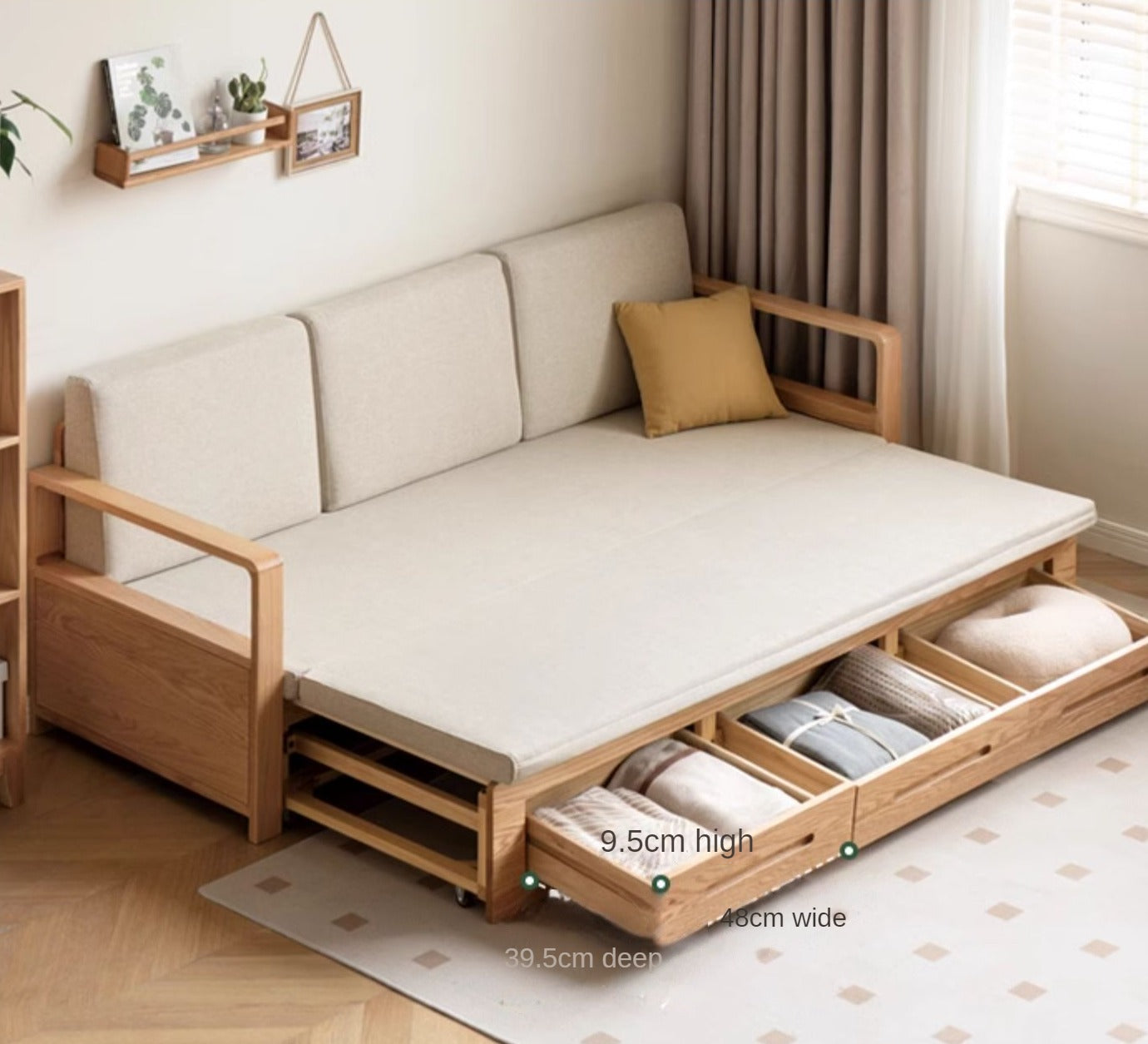 Oak, Ash Solid Woof Folding Storage Sofa Bed.