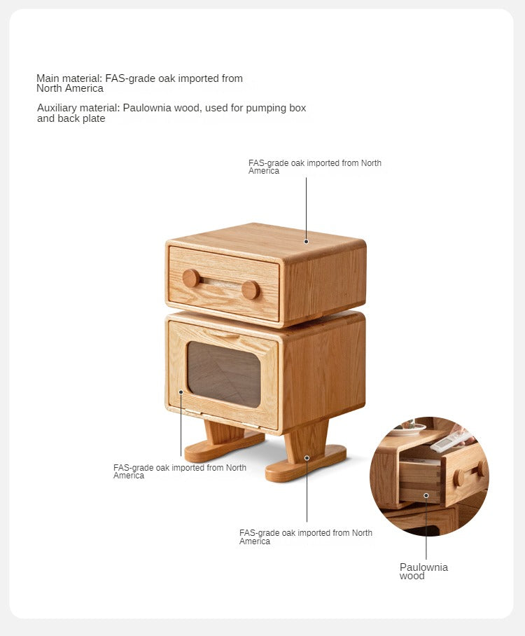 Oak Solid Wood Nightstand Rotate 360°.