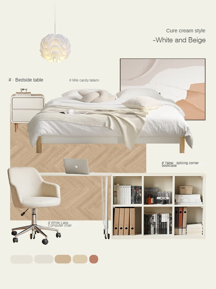 Solid Rubberwood Creamy Candy Style Nightstand.