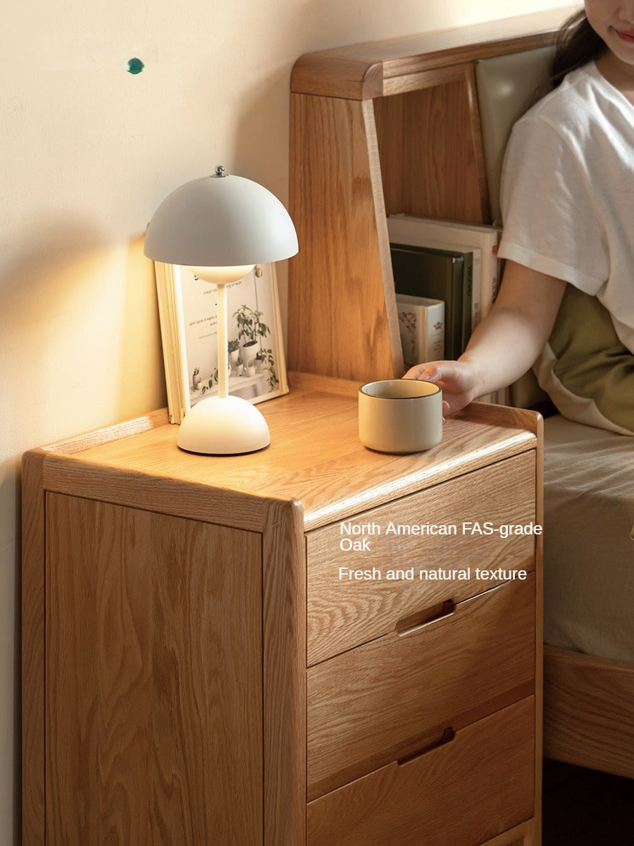 Oak Solid Wood, Solid Rubberwood Nordic Modern Nightstand.
