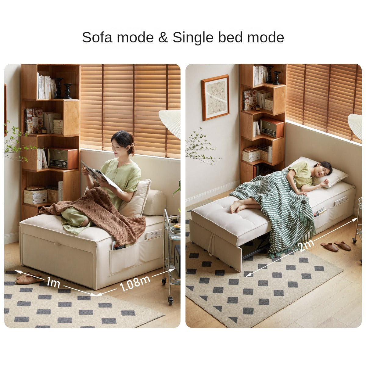 Fabric Cream Style Single Retractable Bed.
