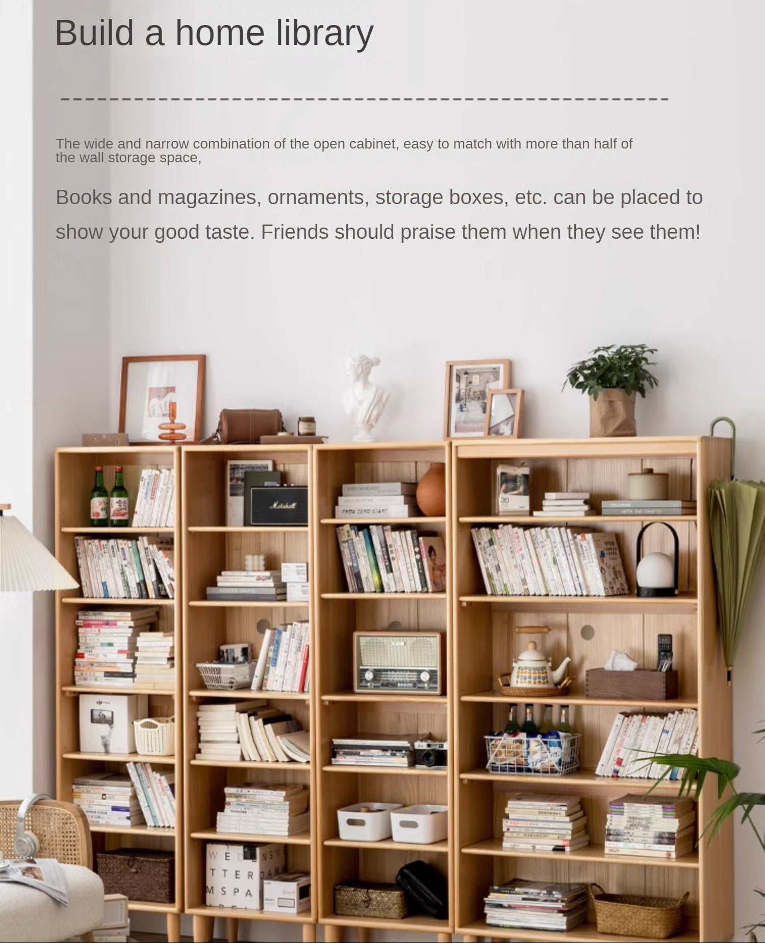 Beech Solid Wood Bookshelves Storage Shelf