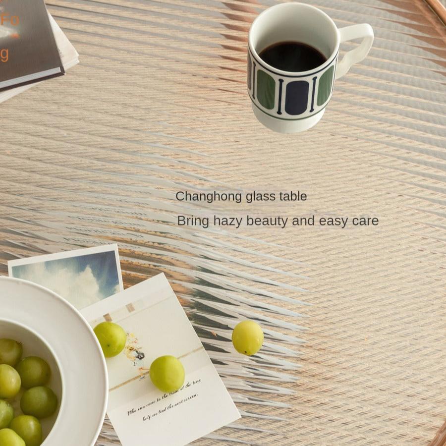 Oak Solid Wood, Glass, Rattan Coffee Table