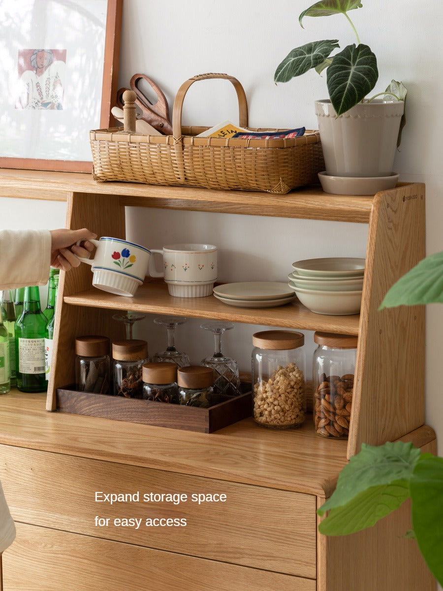 Oak Solid Wood, Solid Rubberwood Sideboard Shelf, Kitchen Shelf