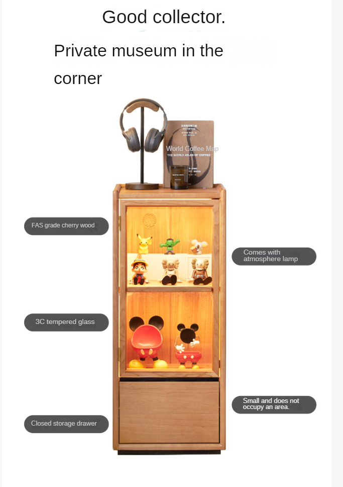 Cherry, Sandalwood, Black Walnut, Oak Solid Wood Display Side Cabinet Modern.