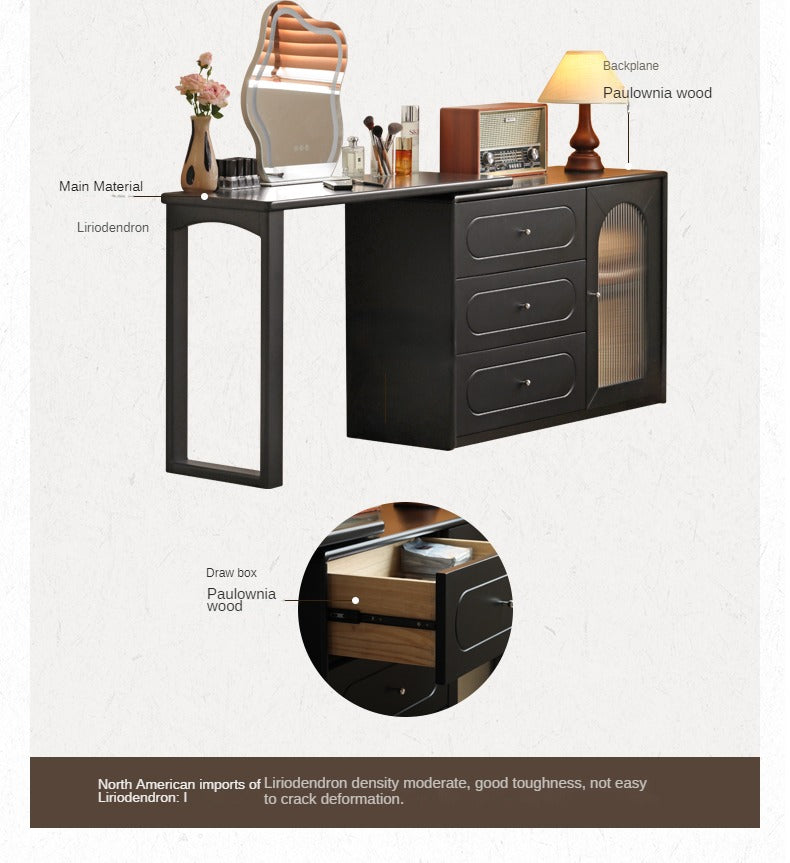 Poplar Solid Wood Retractable Dressing Table Retro Style.