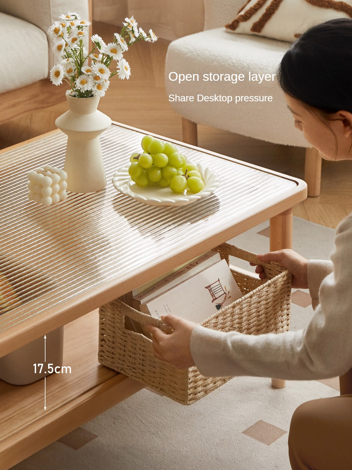 Beech Solid Wood Glass Coffee Table Nordic
