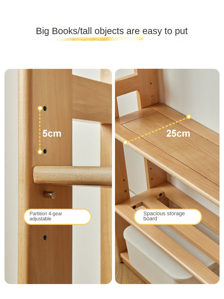 Beech, Oak Solid Wood Floor-To-Ceiling Bookshelf, Toy Storage