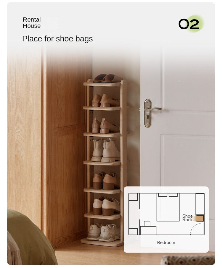 Beech, Solid Rubber Wood Narrow Shoe Rack