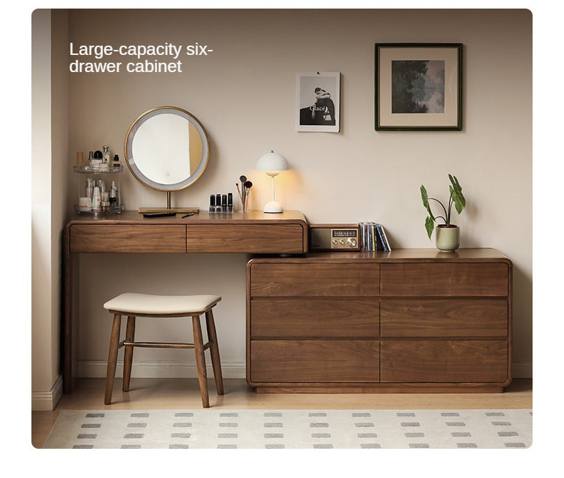 Black Walnut, Sandalwood Solid Wood Dressing Table Chest Of Drawers.