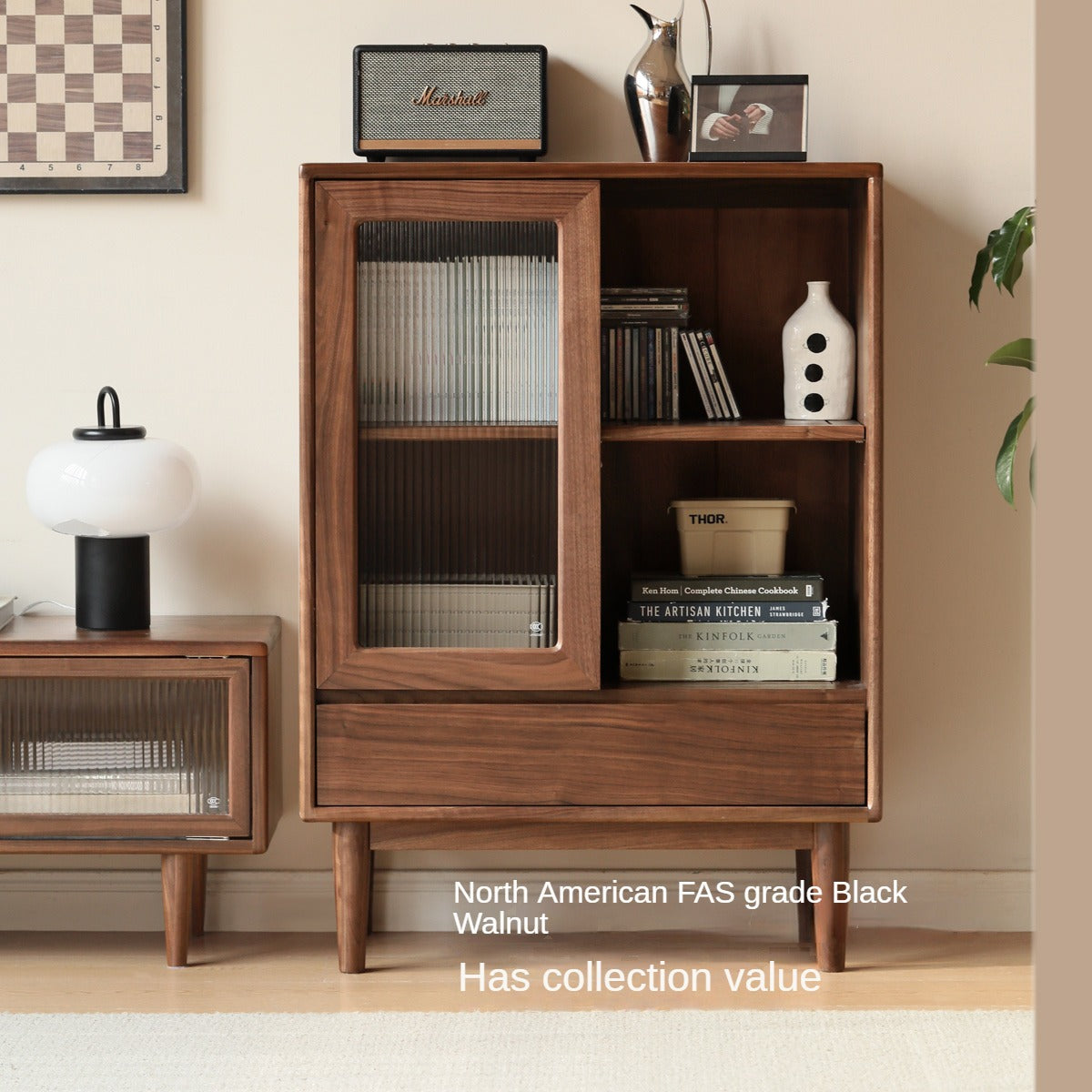 Black Walnut, Golden Sandalwood Solid Wood Side Cabinet North American FAS Grade