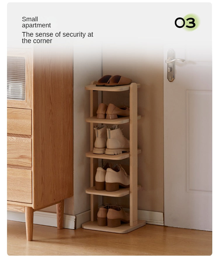 Beech, Solid Rubber Wood Narrow Shoe Rack