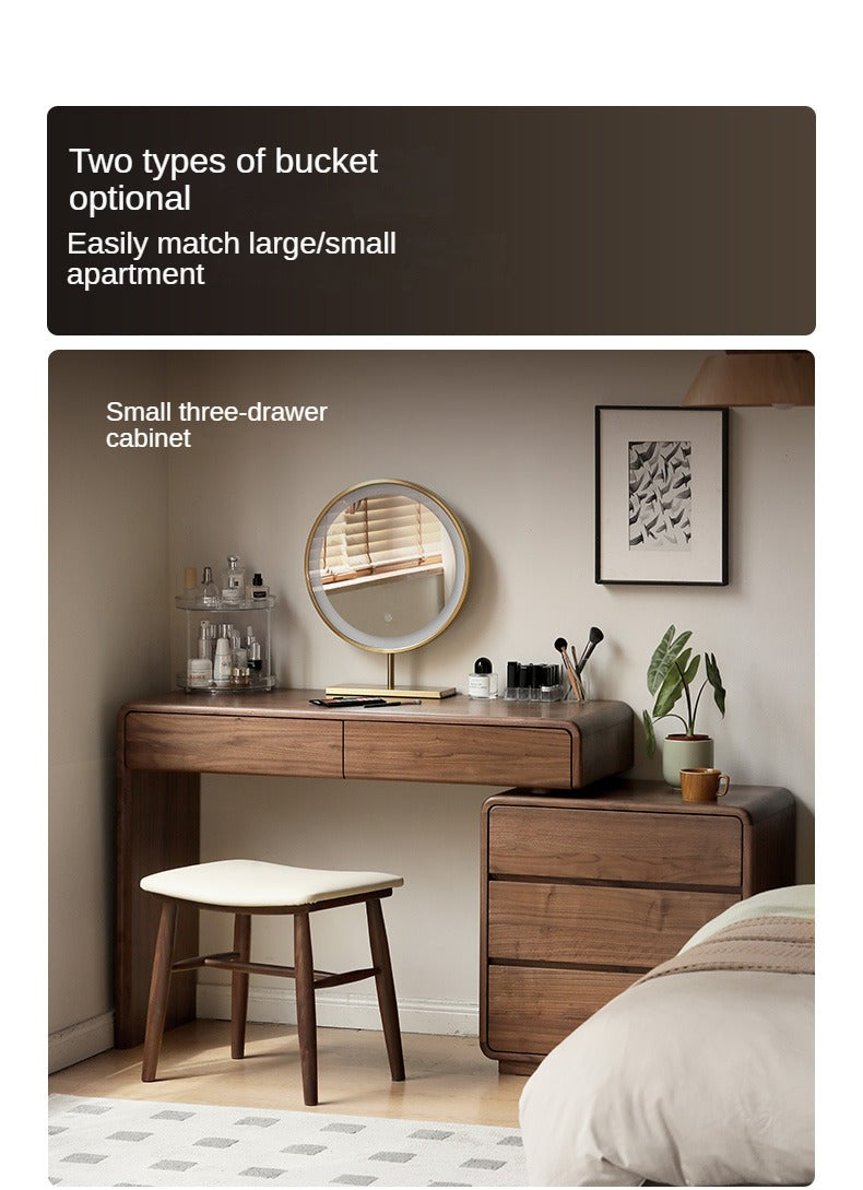 Black Walnut, Sandalwood Solid Wood Vanity Table Chest Of Drawers.