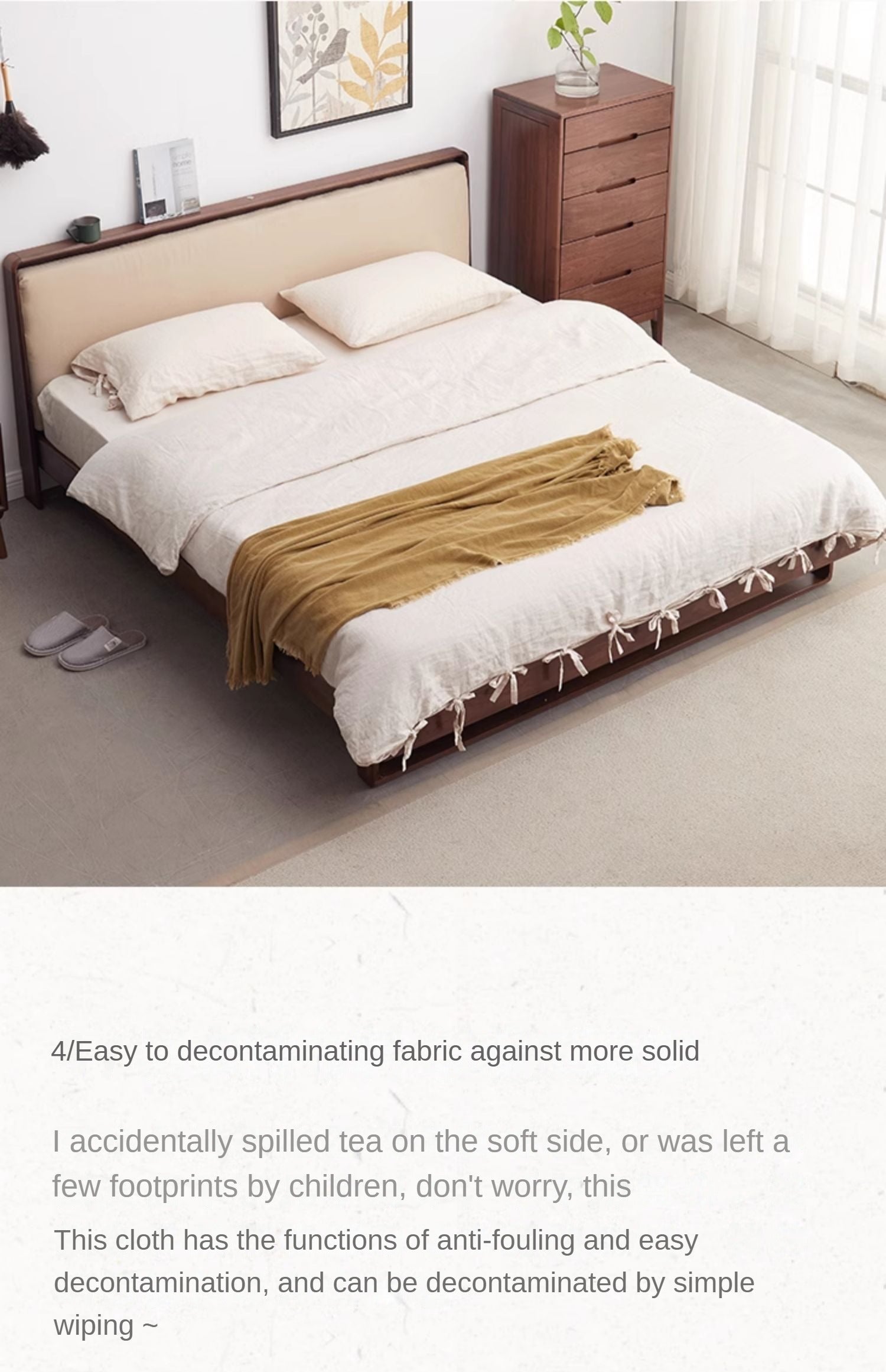 Ash solid wood leather soft bed