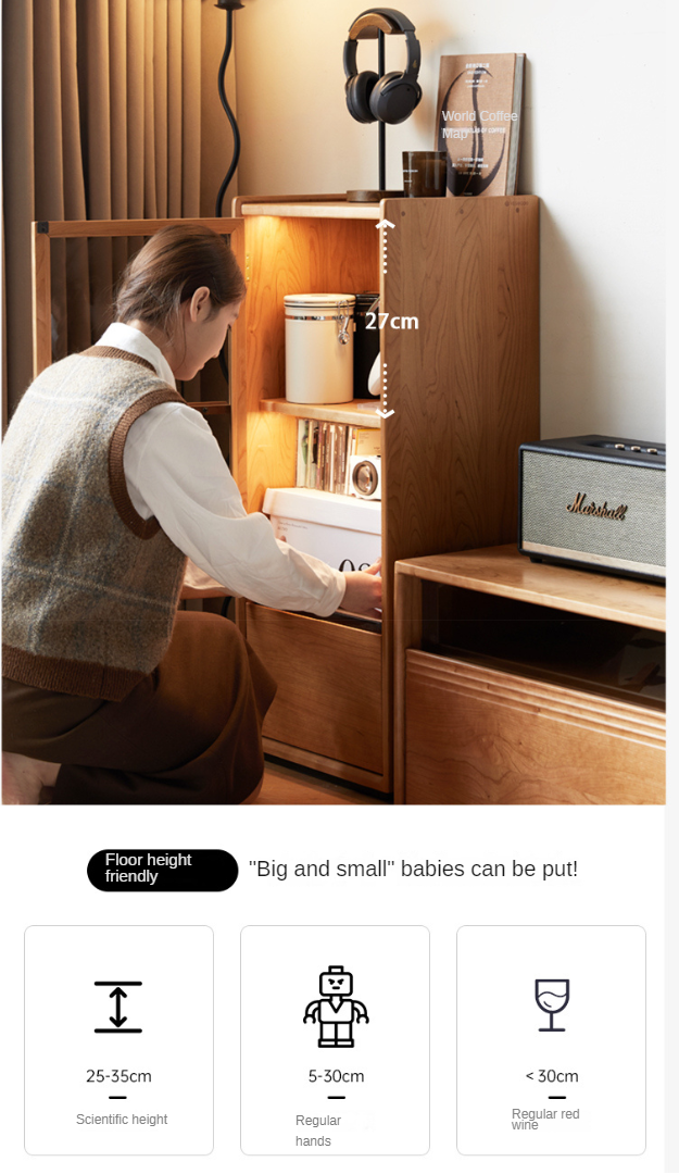 Cherry, Sandalwood, Black Walnut, Oak Solid Wood Display Side Cabinet Modern.