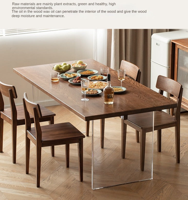 Oak, South American Walnut Solid Wood Acrylic Floating Large Size Dining Table