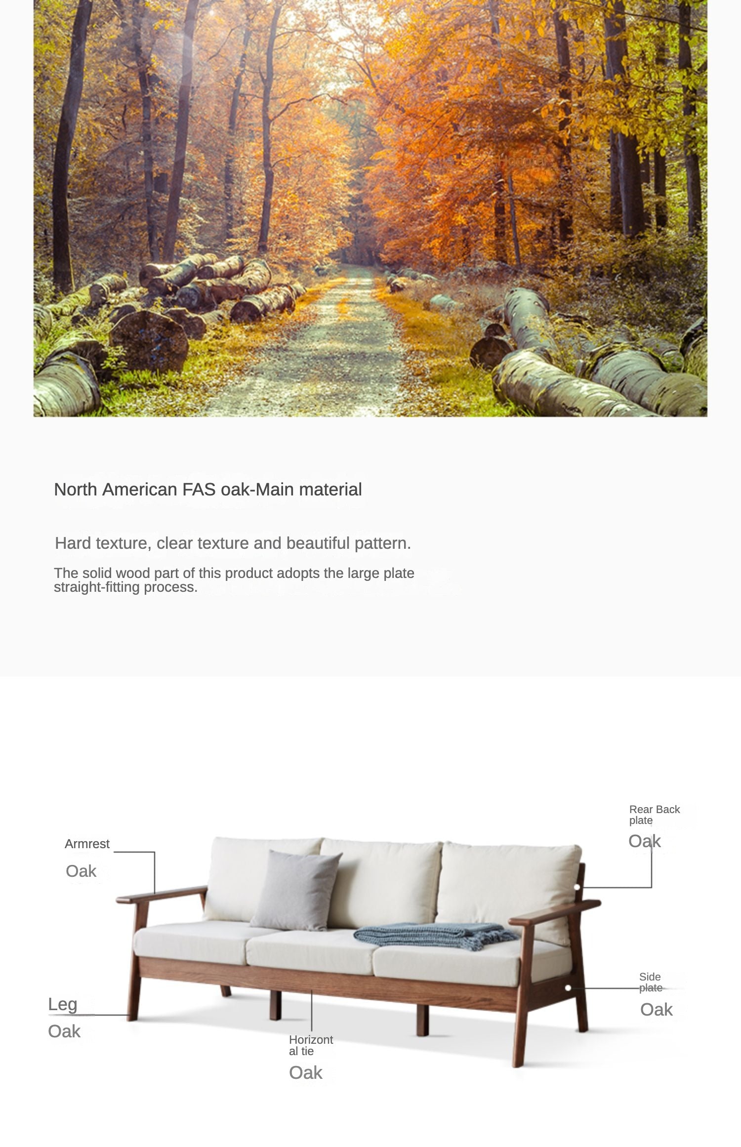 Sofa Oak solid wood fabric cushion +
