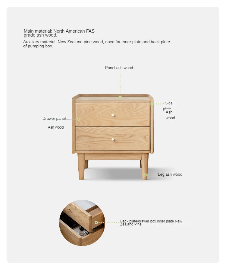 Ash Solid Wood Modern Nightstand.