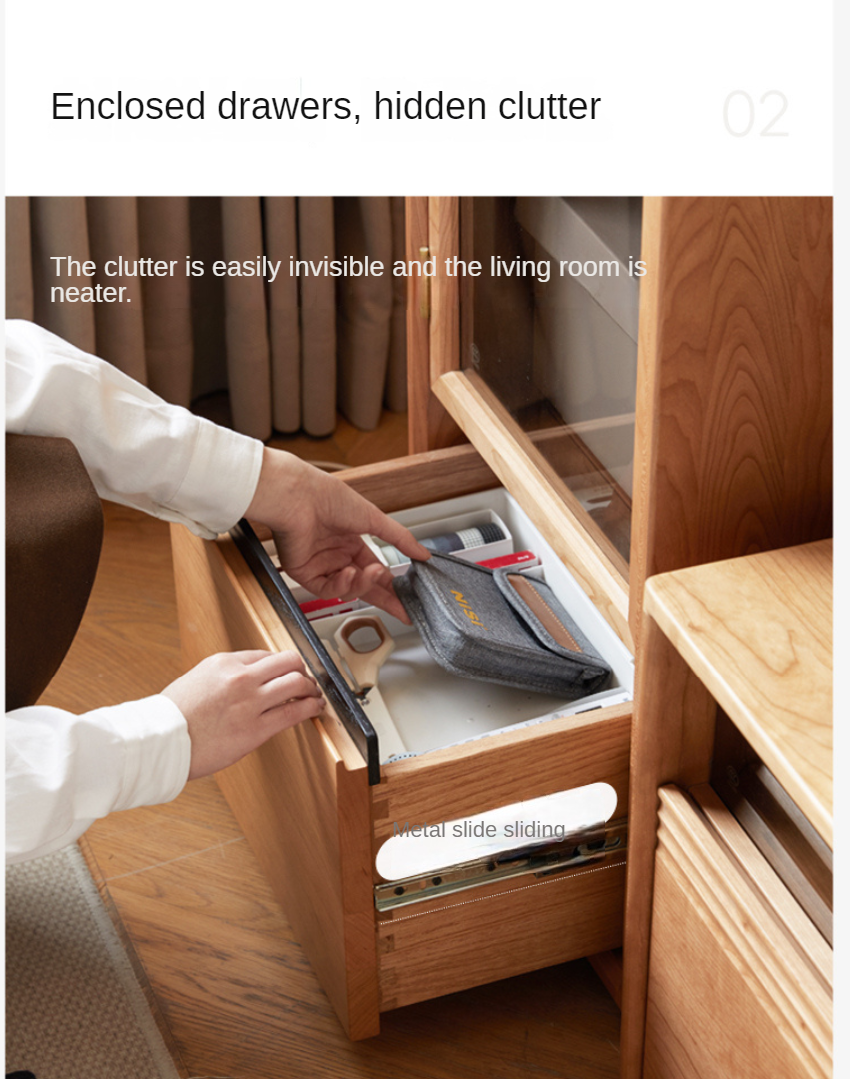 Cherry, Sandalwood, Black Walnut, Oak Solid Wood Display Side Cabinet Modern.