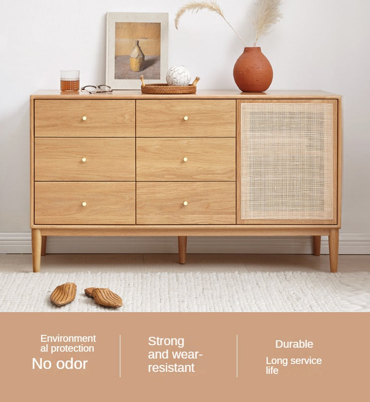Oak Solid Wood Rattan Storage Cabinet