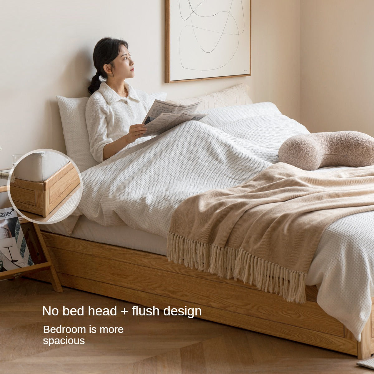 Oak solid wood platform bed, headboard-free Box bed
