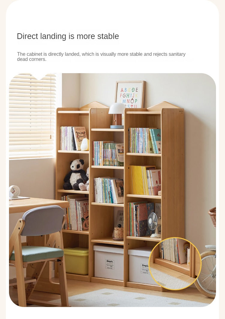 Beech Solid Wood Combination Bookshelf, Cabinet