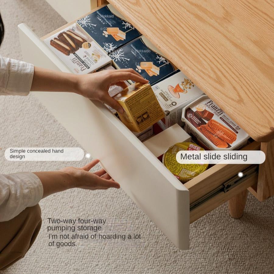 Oak Solid Wood Modern Coffee Table With Drawer