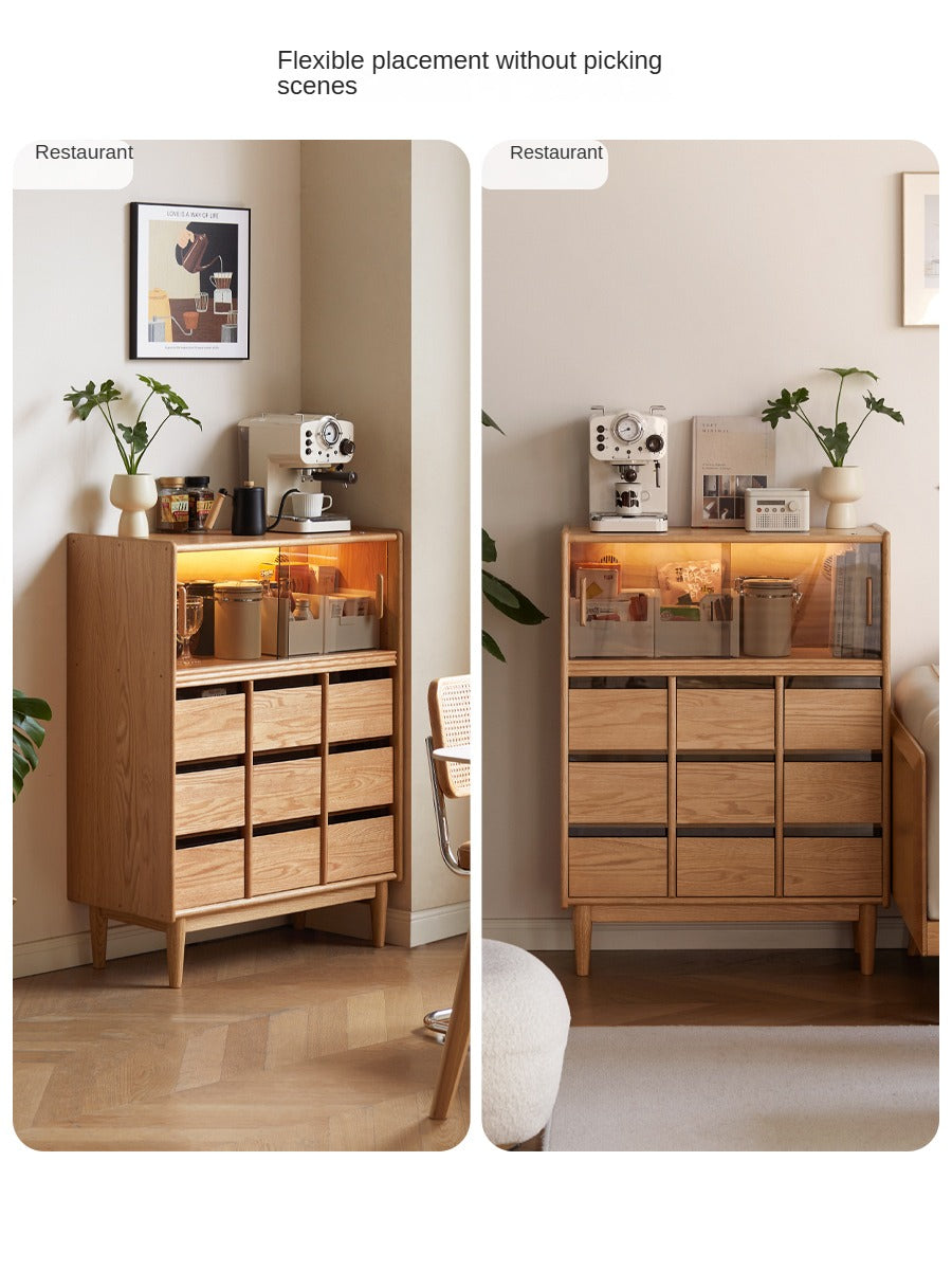 Oak Solid Wood, Solid RubberWood Dining Modern Sideboard