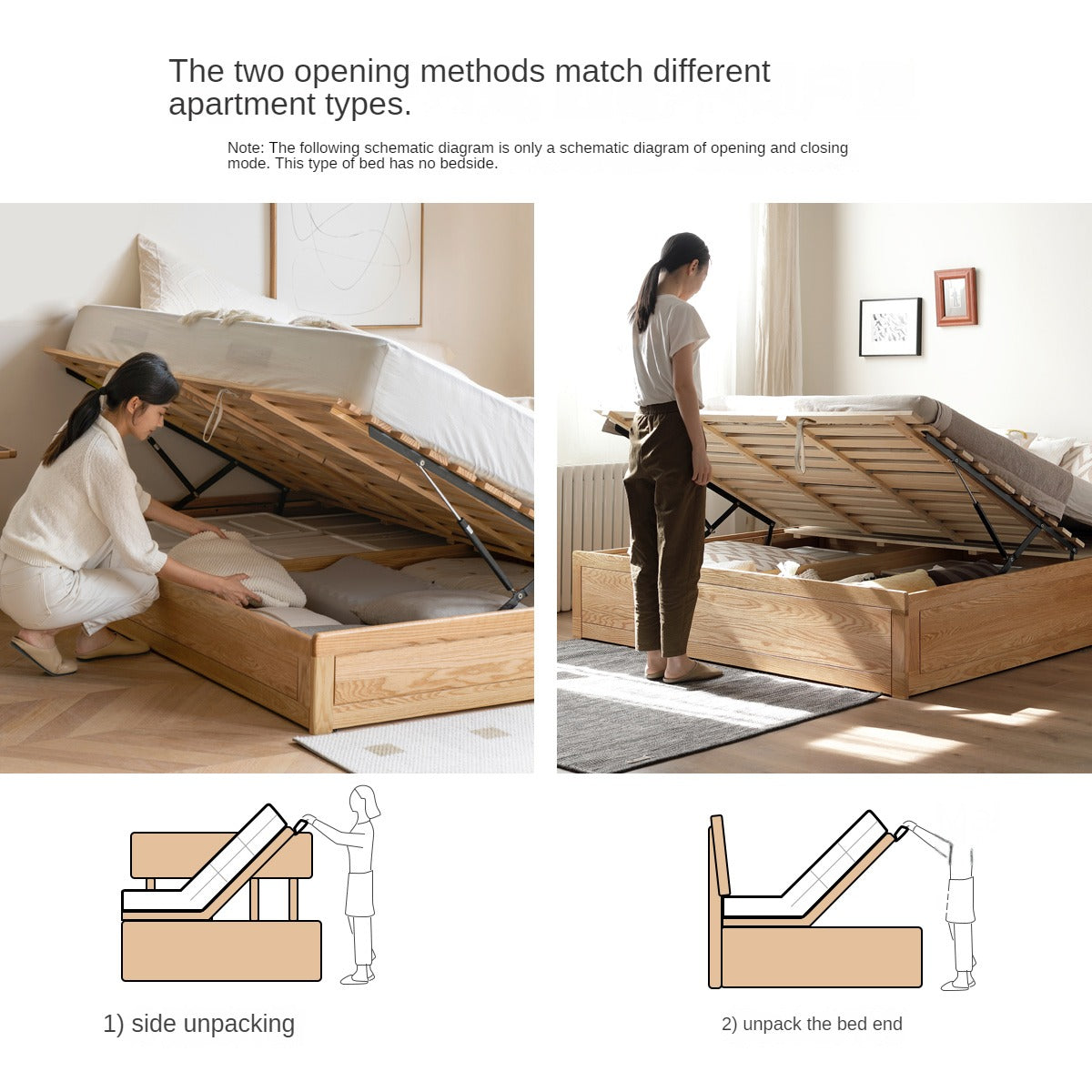 Oak solid wood platform bed, headboard-free Box bed