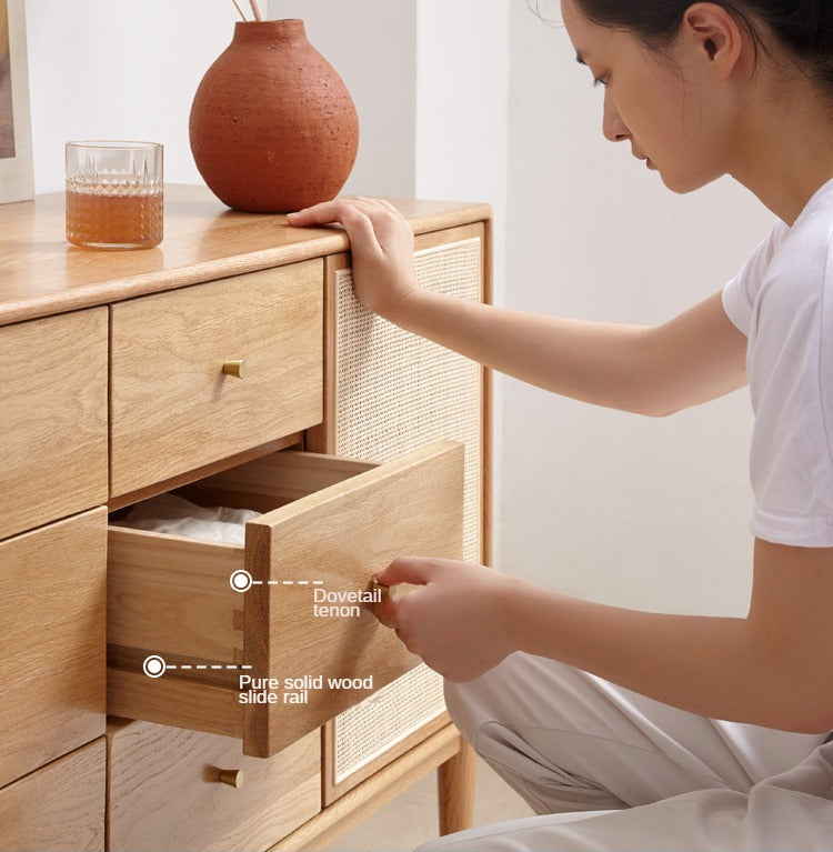 Oak Solid Wood Rattan Storage Cabinet