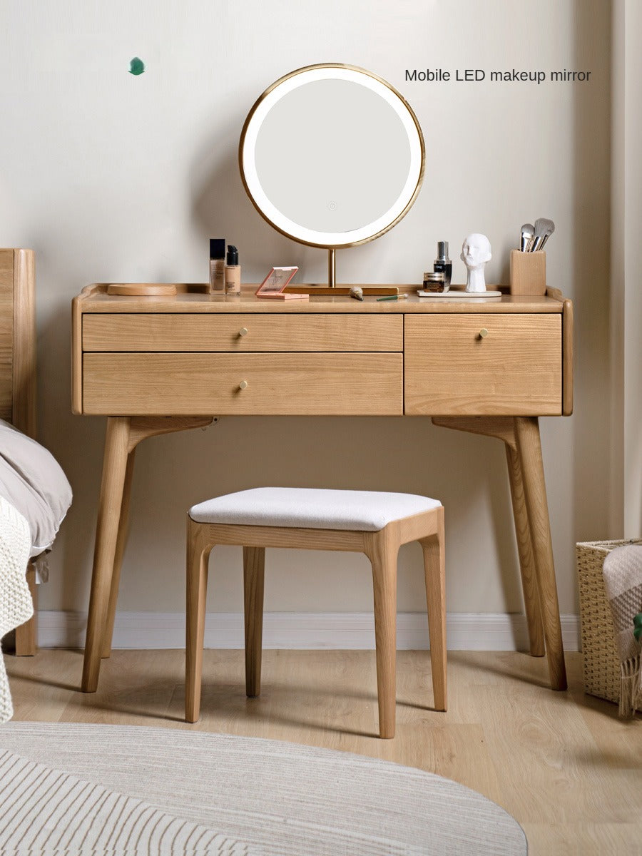 Ash Solid Wood Dressing Table LED Makeup Mirror.