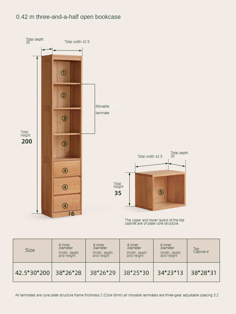 Cherry Solid Wood Bookcase Floor-Standing Free Combination Bookshelf