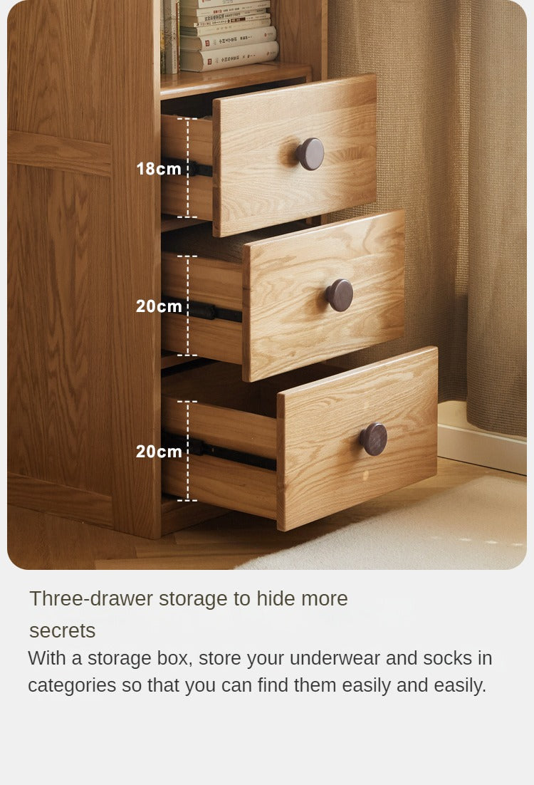 Oak Solid Wood Children's Wardrobe, Bookcase Combination