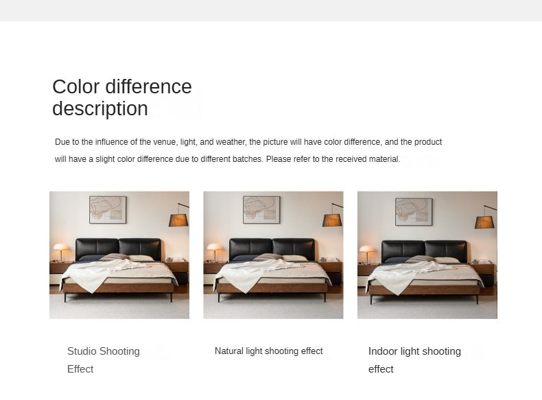 Oak,Black Walnut Solid Wood Soft Genuine Leather Bed Light Luxury