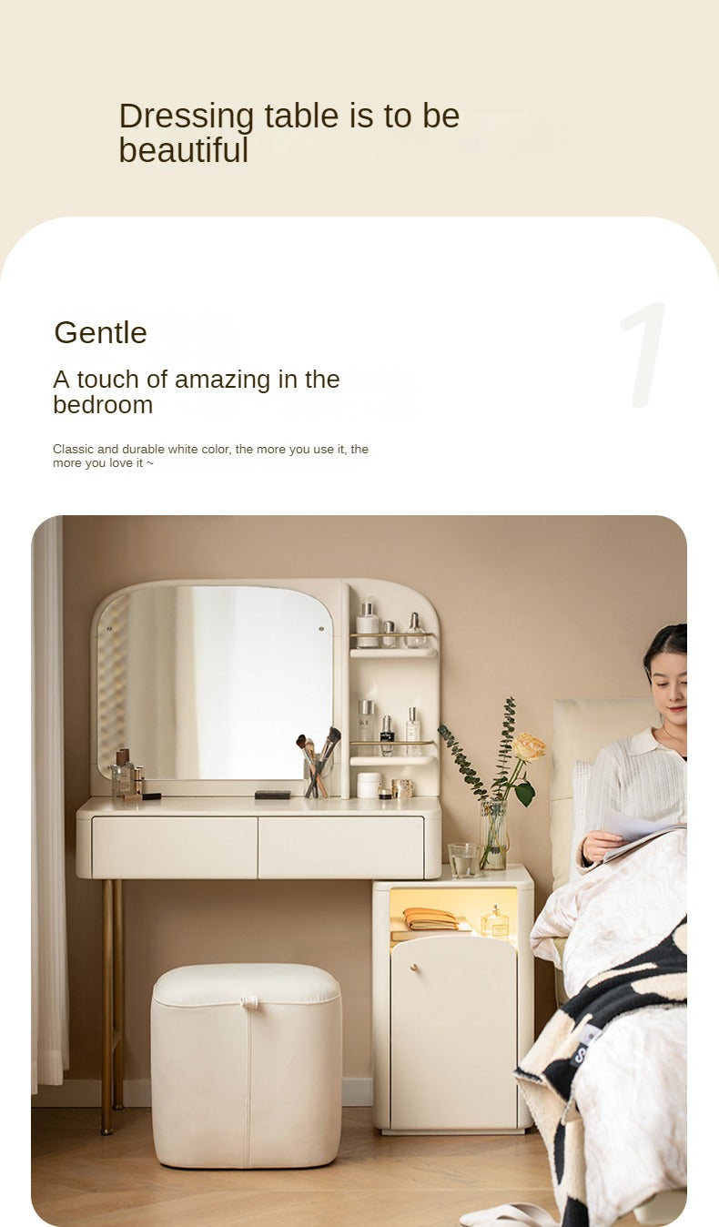 Poplar Solid Wood Dressing Table, Storage Cabinet Cream.