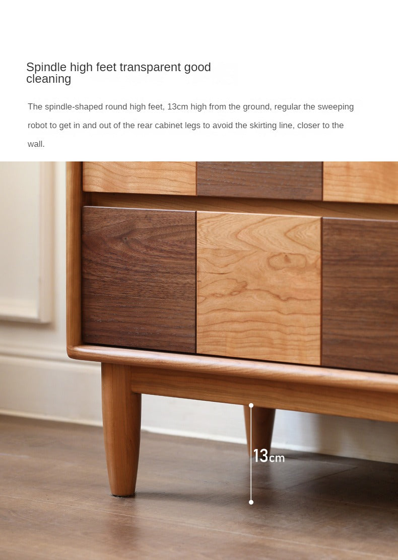 Cherry Solid Wood Retro Chest of Drawers Checkerboard