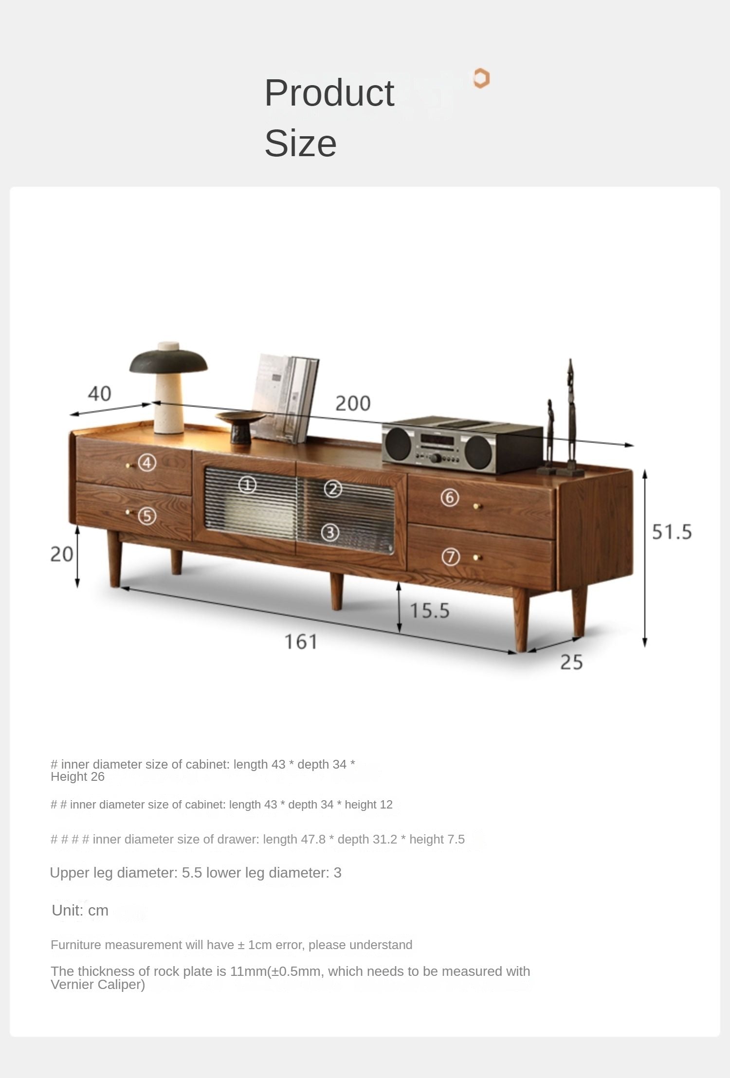 Ash Solid Wood TV Cabinet Minimalist Rock Plate
