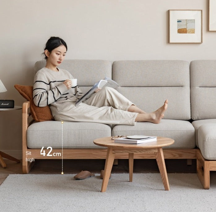 Oak Solid Wood Fabric Sofa.