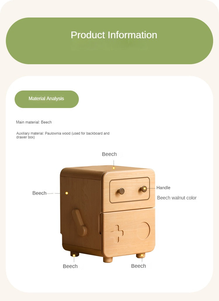 Oak Solid Wood Children's Cartoon Robot Nightstand