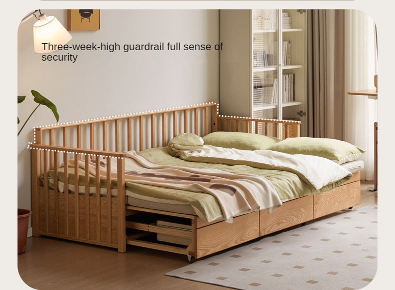 Oak Solid Wood Sitting and Sleeping Dual-purpose Storage Sofa.