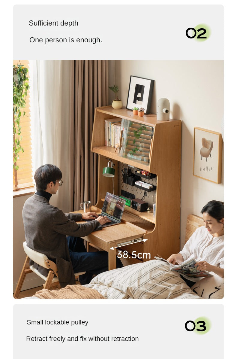 Oak Solid Wood Modern Modern Retractable Desk Integrated Bookcase