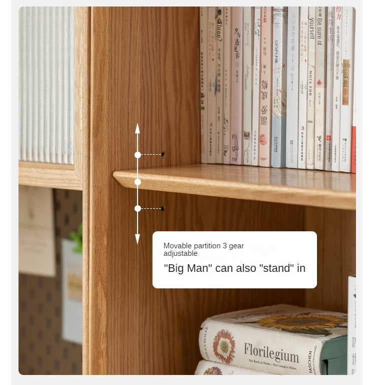Oak Solid Wood Nordic Style Bookshelf with Floor Storage Cabinet
