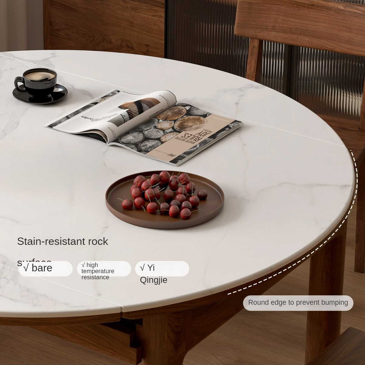 Black Walnut, Ash Solid Wood Rock Plate Folding Dining Table